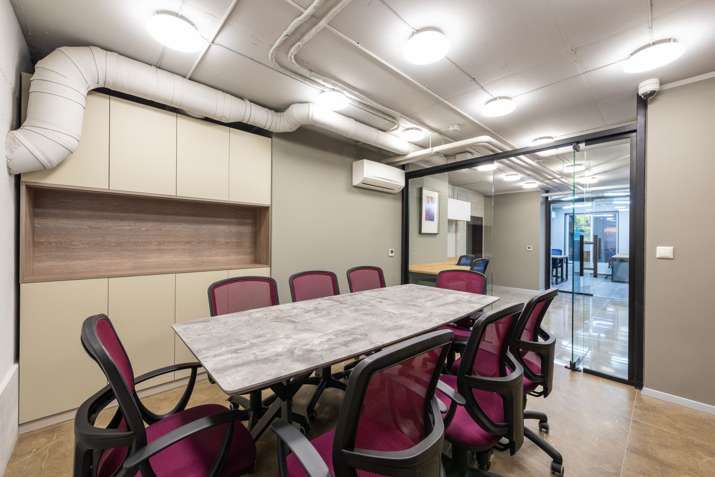 Modern glass-walled boardroom in a professional office